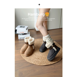 【汉堡Hamburg】高筒厚底长筒雪地靴女加绒加厚中筒雪地靴棉鞋女