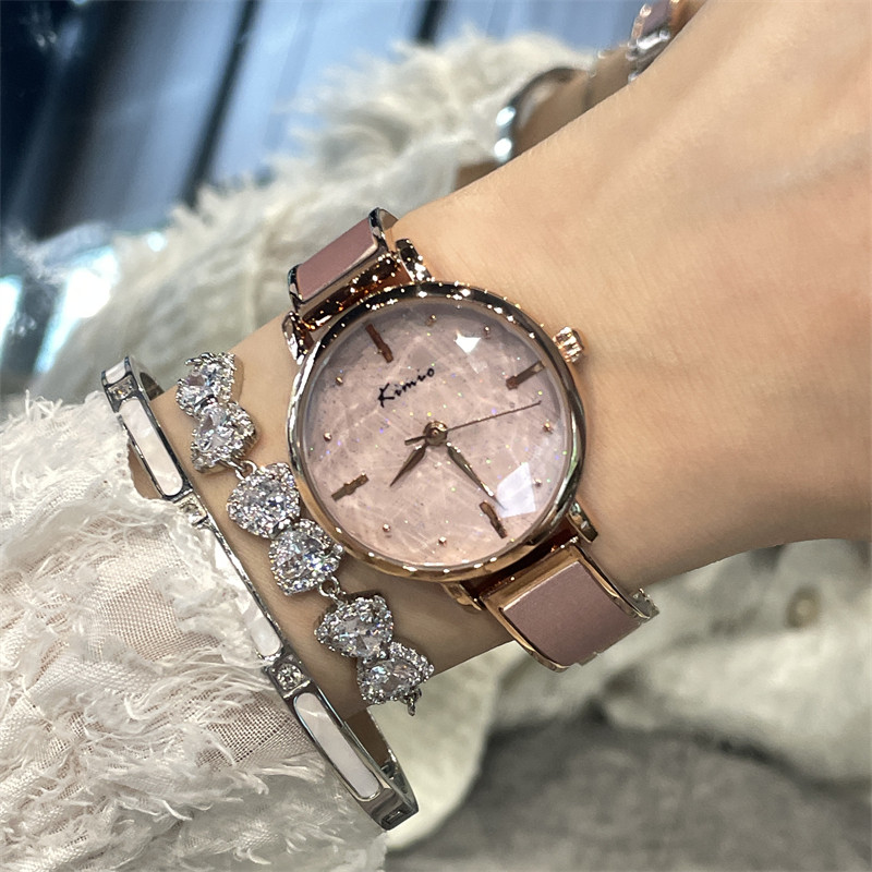 韩系学院风手表女小众艺术女士女款职场正品2025新款轻奢表粉