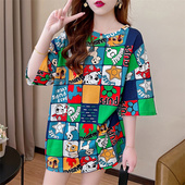T恤女学生oversize宽松显瘦百搭上衣ins 印花国潮卡通短袖 夏季 新款