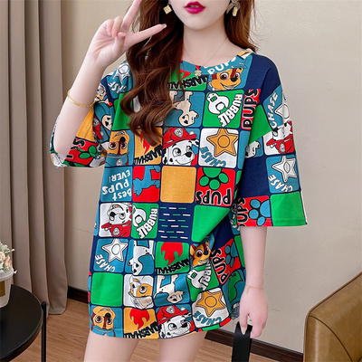 印花国潮卡通短袖T恤宽松显瘦