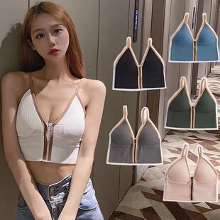 2024年复古撞色性感美背墨绿色拉链版 百搭性感吊带聚拢背心女上衣