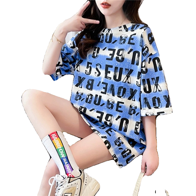 跃伴短袖宽松大码中长款T恤