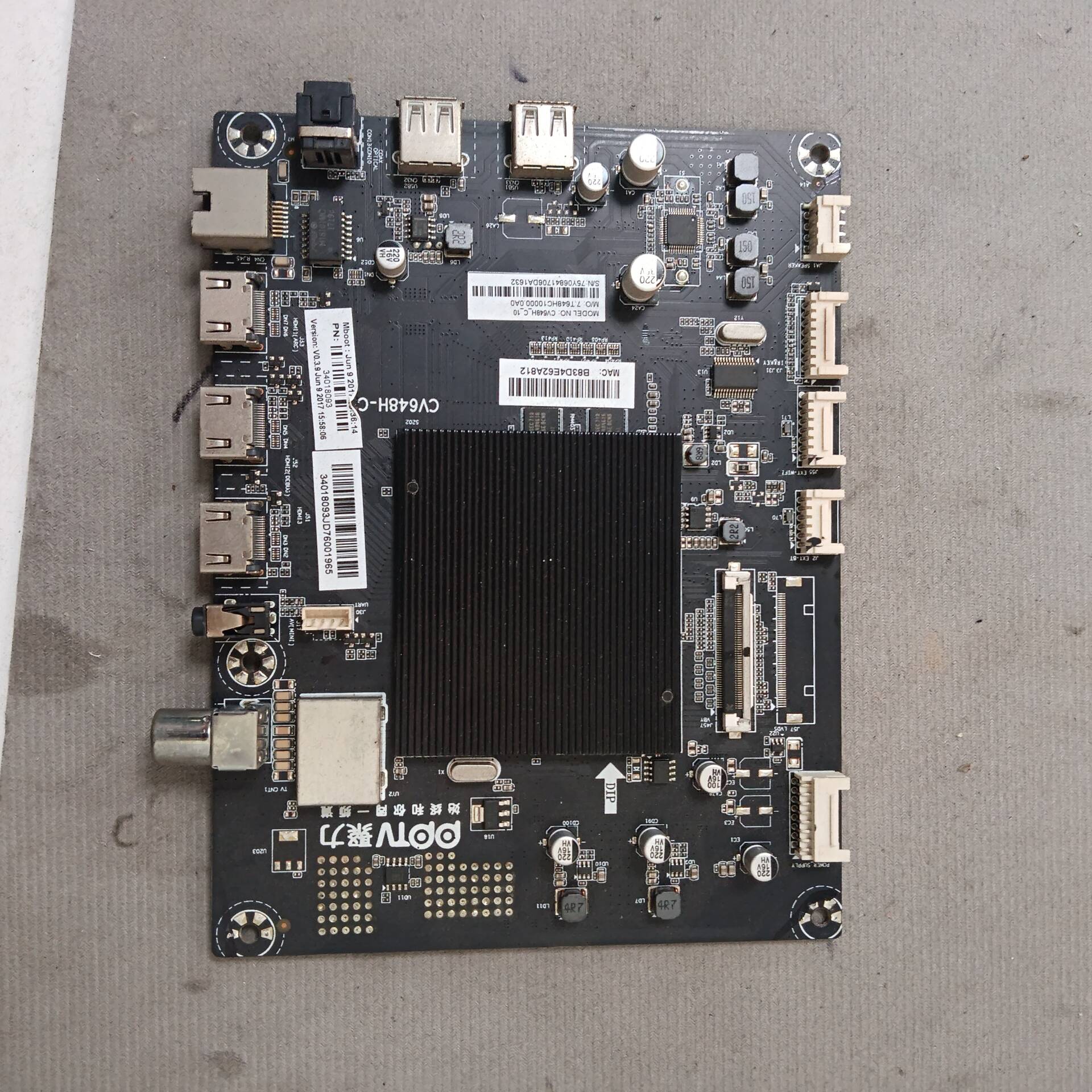拆机PPTV K55U27 主板CV648H-C屏72001569YT 1569YT