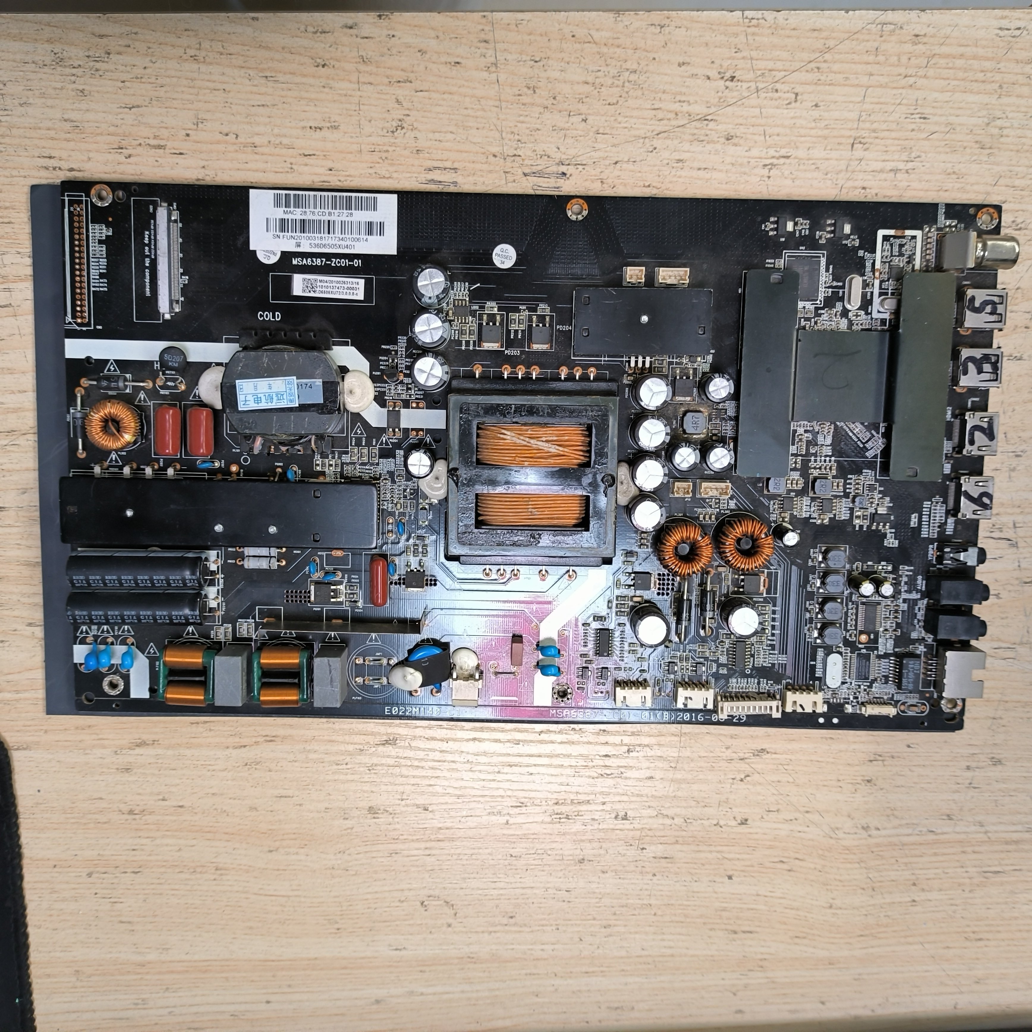 原装风行G65Y电视主板 MSA6387-ZC01-01 配屏LSC650FN04-W