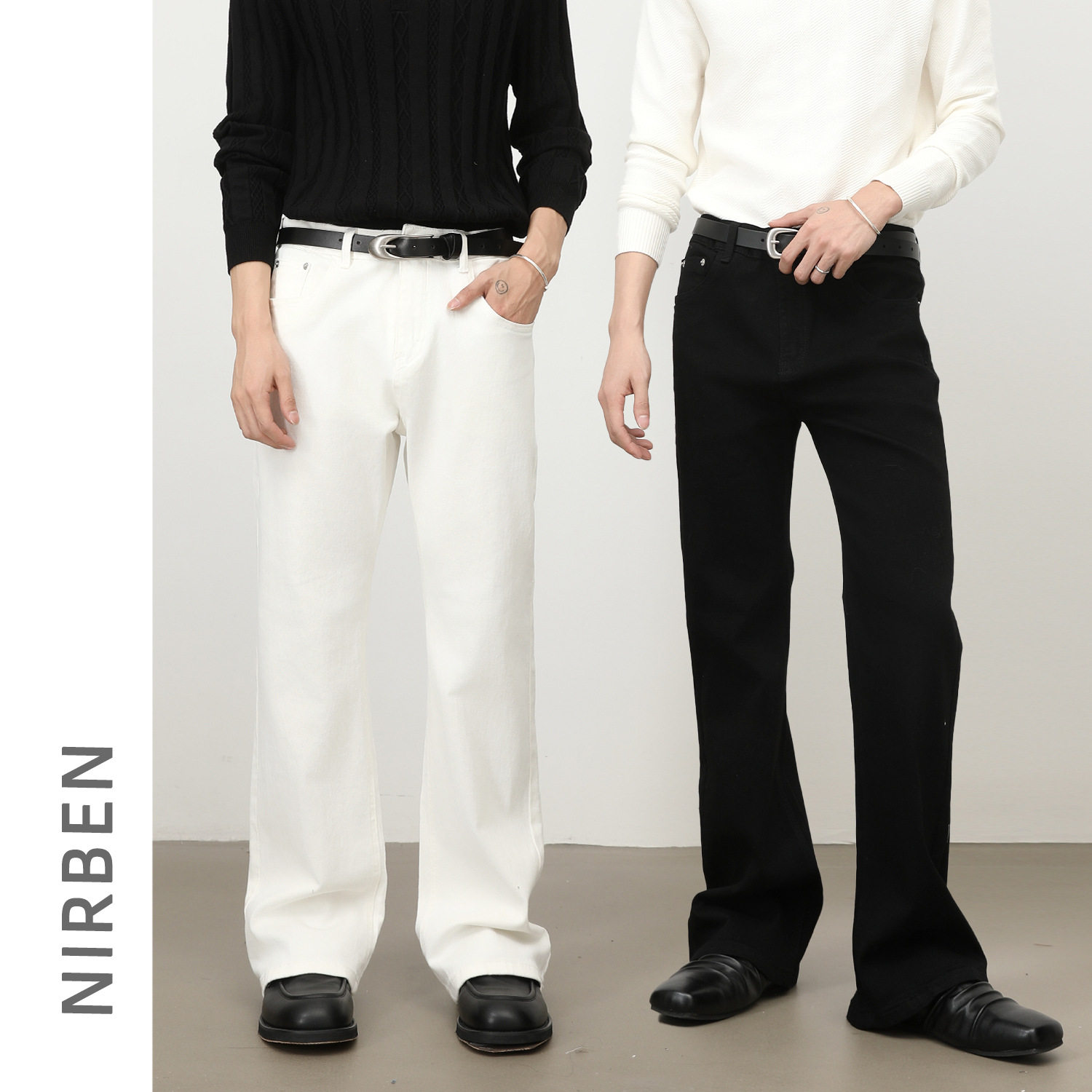 nirben牛仔|美式高街弹力微喇牛仔裤男休闲裤百搭基础款显瘦长裤