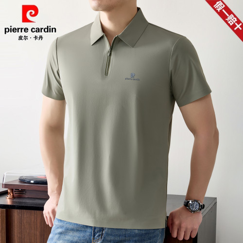 皮尔卡丹男士冰丝凉感速干翻领短袖T恤夏季轻薄中年拉链领POLO衫