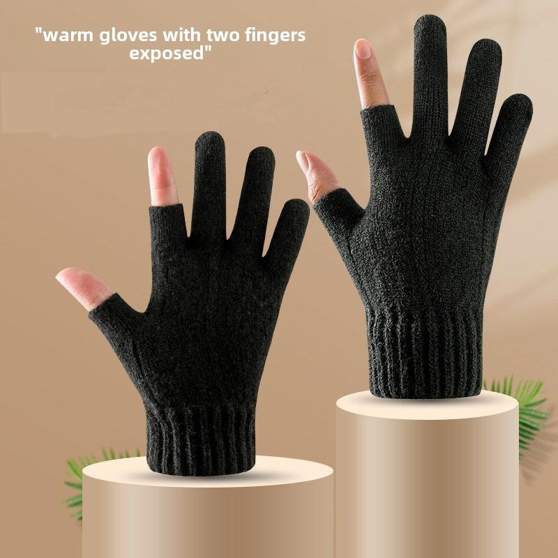 半指手套男士冬漏二指针织