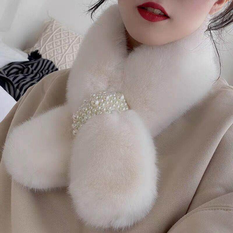 毛毛围巾兔毛韩版仿可爱绒獭女秋冬季保暖围脖套头白色百搭男学生