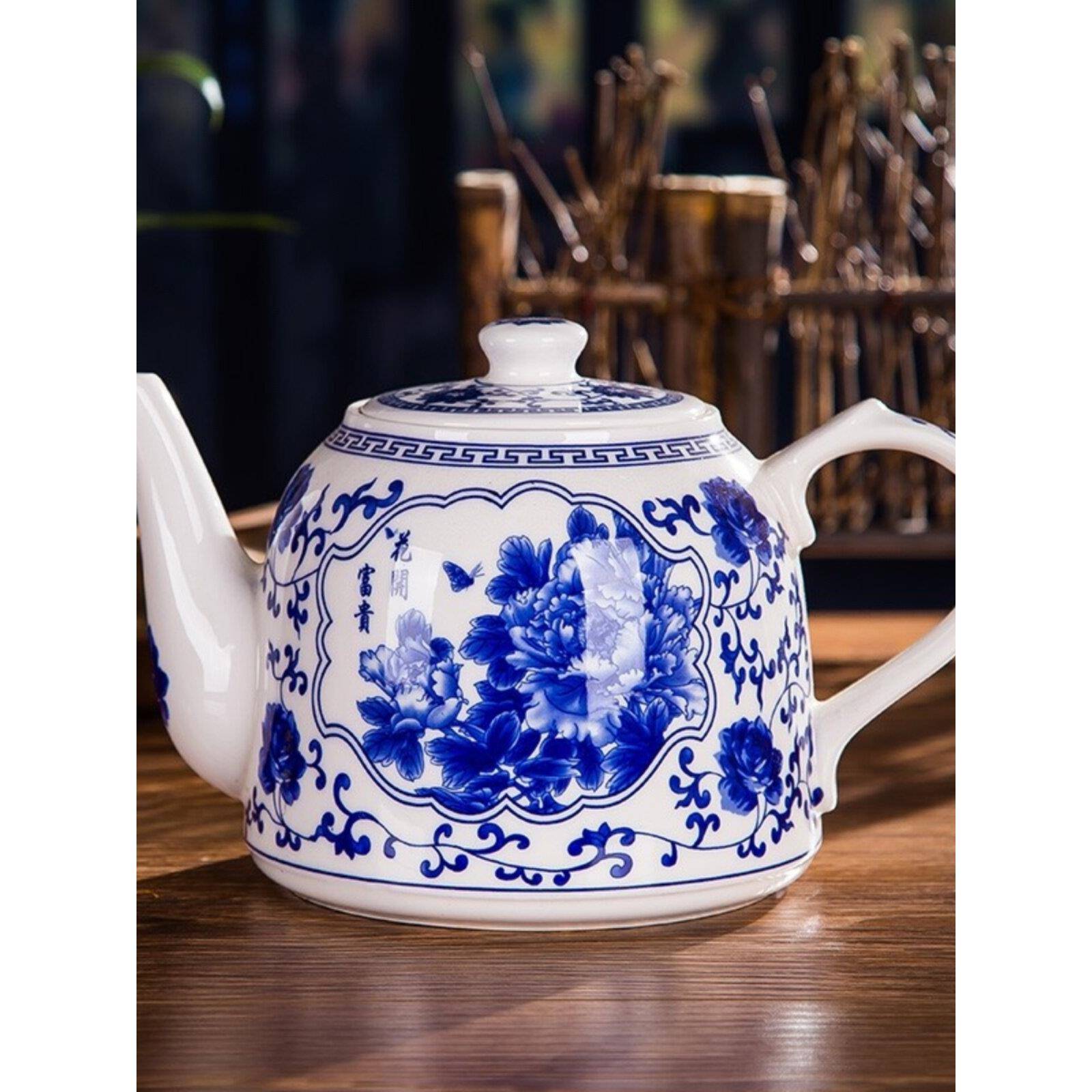 陶瓷凉水壶景德镇茶壶大容量大号青花冷热水壶老式提梁壶泡茶家用