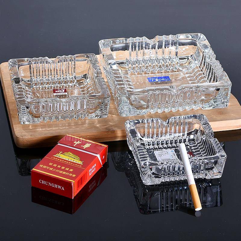 玻璃烟灰缸方形可爱家用加厚大小大号抽烟装饰品家庭透明专用香菸