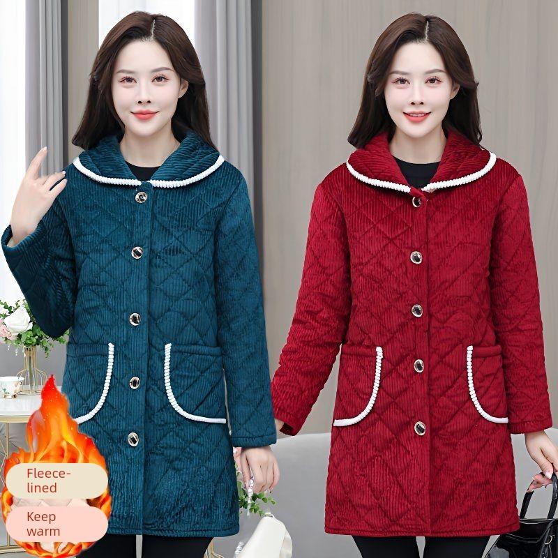 冬季棉服加绒加厚罩衣女外