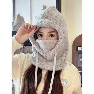 带围脖的一体帽子女冬2025新款加绒加厚骑车防风防寒电动车保暖套