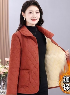 加绒棉衣短款罩衣中年安可拉红保暖翻领妈妈冬季棉服外套棉袄加厚