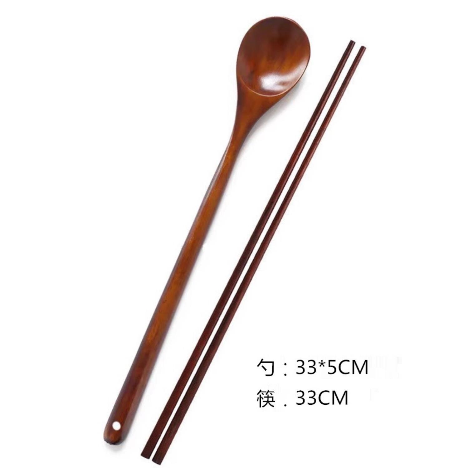 食品级木勺子33cm长柄木勺筷子烹饪两件套料理炒菜长勺子加长防烫