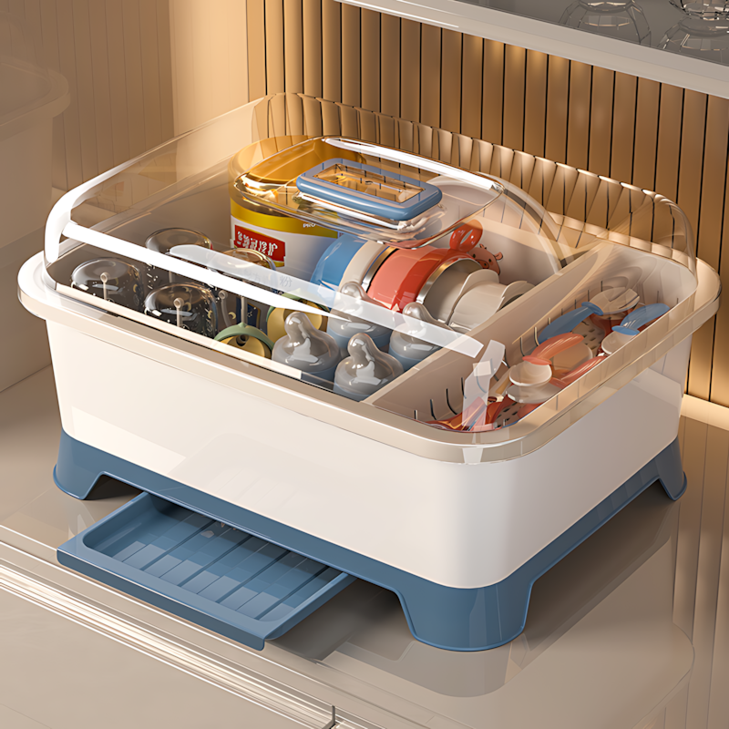 Children's feeding bottle, storage box, dustproof drying rack, tableware for supplementary food with glass