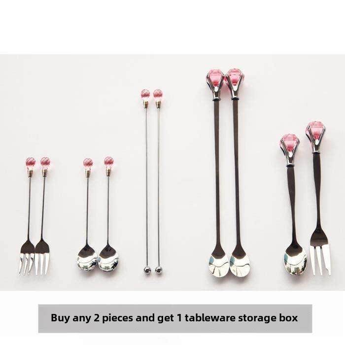 咖啡勺子长柄搅拌勺棒创意可爱不锈钢钻石可挂家用小号韩式欧细长