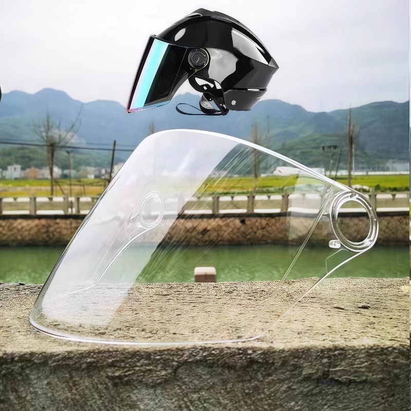 头盔面罩镜片防水防雾通用防晒防紫外线摩托车防护弧长护目镜配件