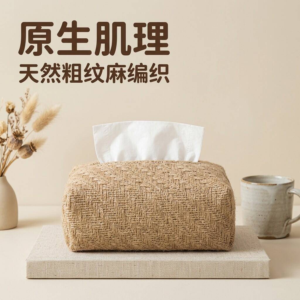 日式简约布艺棉麻纸巾盒家用客厅麻布纸盒餐巾纸收纳盒创意车载
