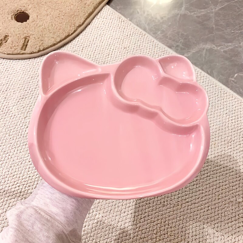 儿童餐盘分格创意卡通Kitty陶瓷盘家用饺子水果餐盘餐具早餐饭盘