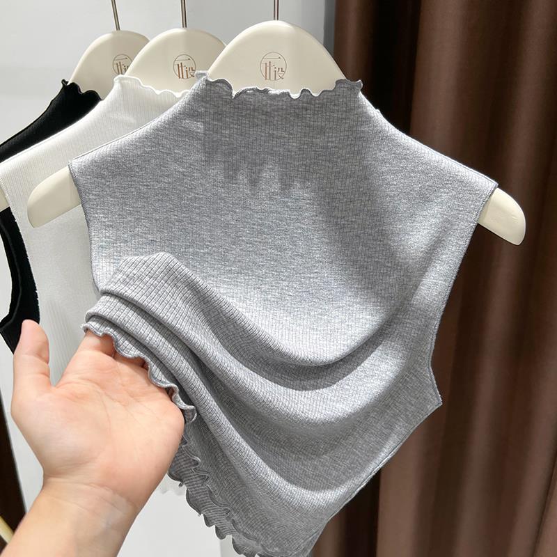 假领子高档百搭女木耳边灰