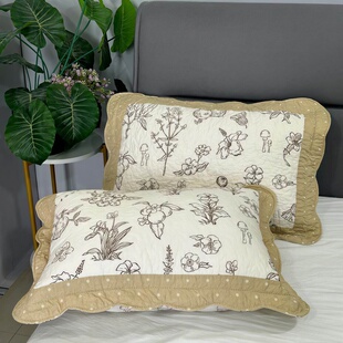 枕套纯棉40x60小清新一对装夹棉单人儿童厚枕头套通用款四季拉链