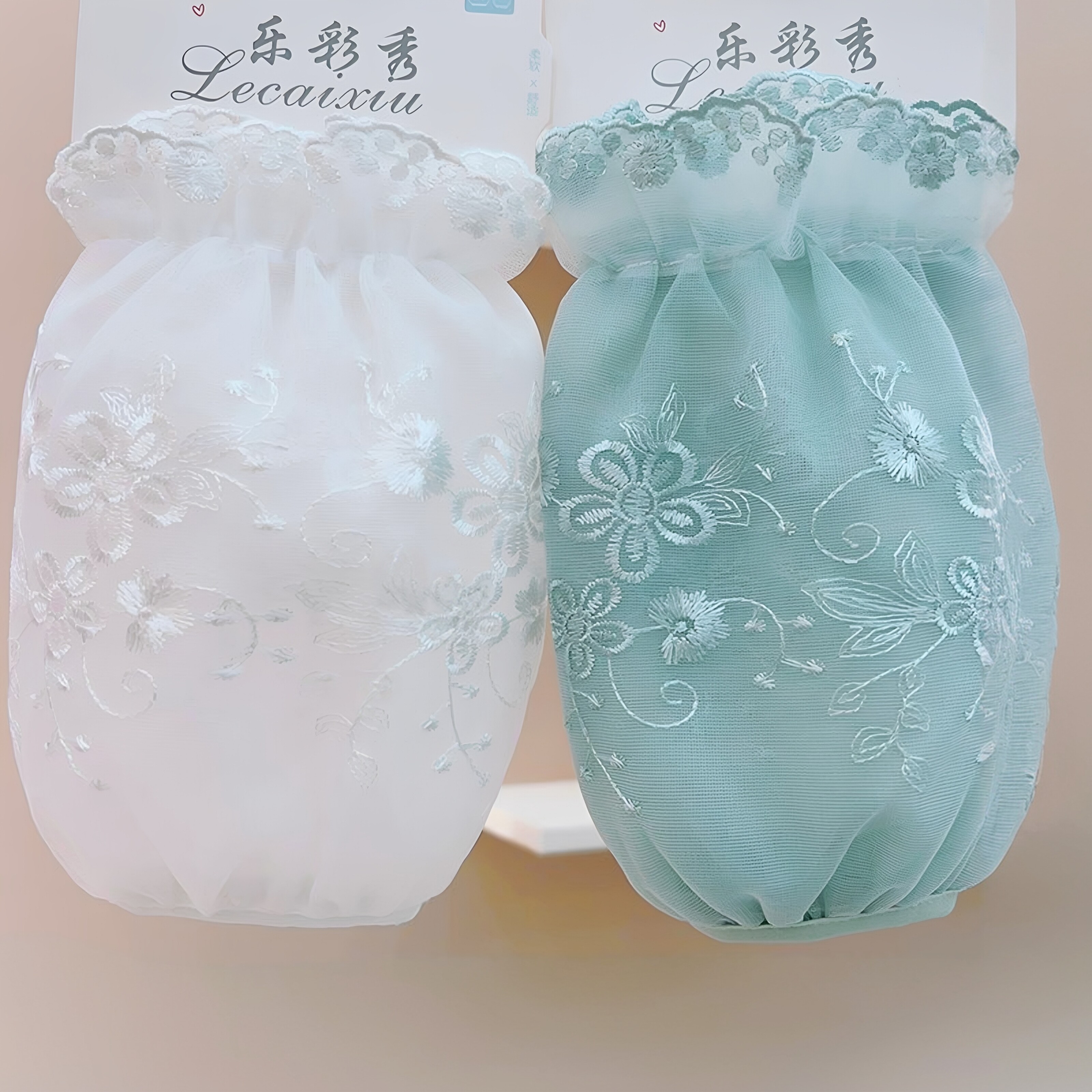 袖头羽绒服高端半透明蕾丝袖套女