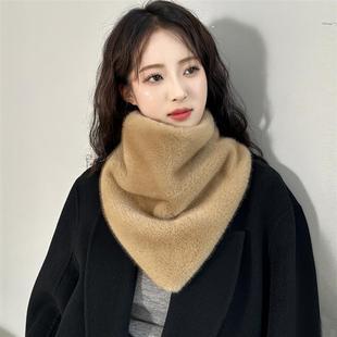 秋冬新款保暖三角围巾仿水貂毛女气质百搭皮毛领护颈围脖草磁扣女