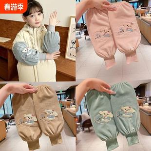 男女童立体可爱不掉毛粉色 防污耐脏秋冬新款 毛绒袖 套儿童加长版