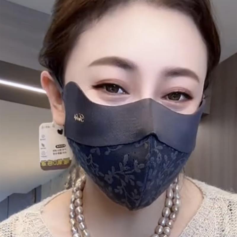秋冬新款德绒蕾丝浮雕无痕立体口罩舒适透气防风保暖面罩