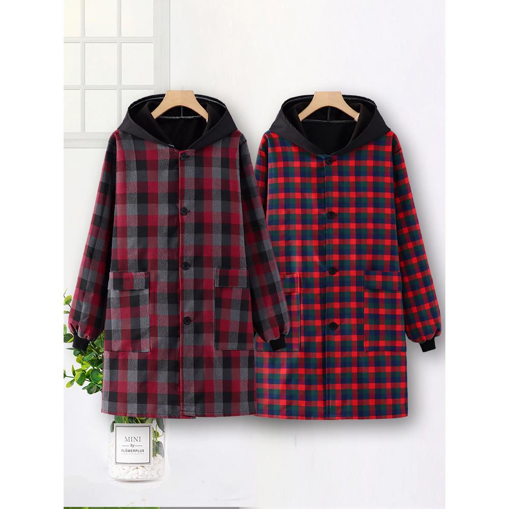 罩衣女新款男围裙厨房家用2026连帽秋冬款工作服冬季加绒加厚干活