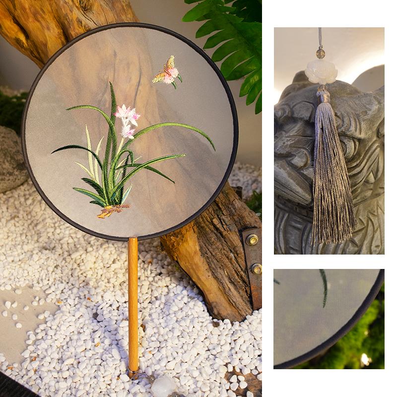 古典舞蹈专用团扇古风扇子新中式舞儿童汉服扇子刺绣双面绣