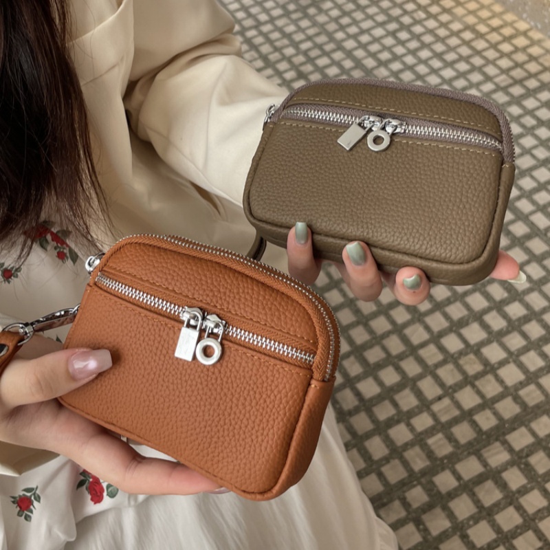 真皮迷你小钱包牛皮双拉链零钱包