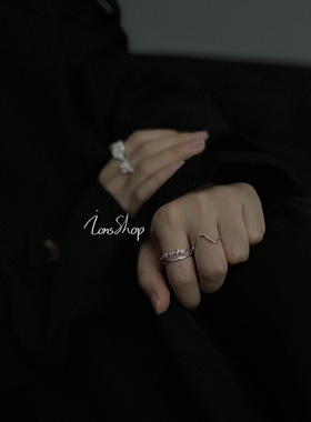 ions shop开口线条心跳925纯银戒指环极简约轻奢百搭男女款素尾戒