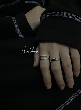 ions shop 日韩小众开口重叠线条戒指纯银男女简约情侣尾戒冷淡风