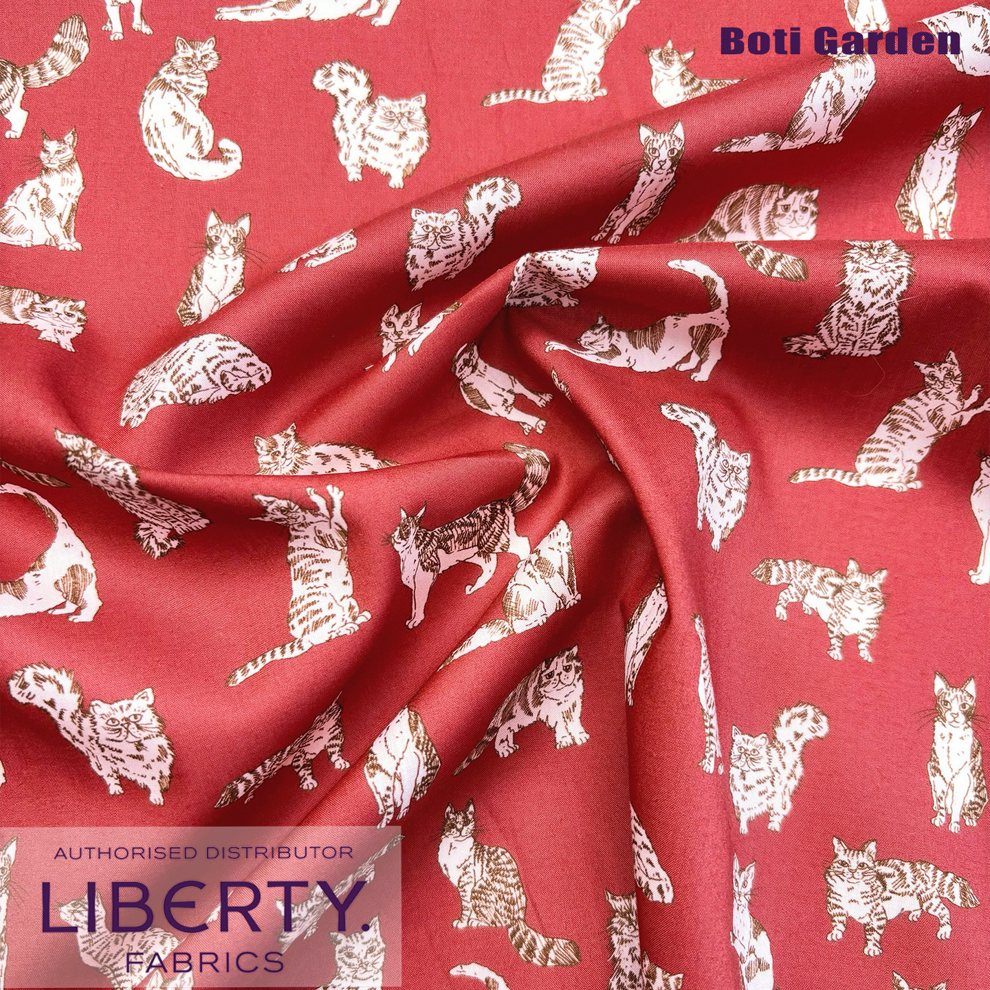 伯缇花园 Liberty正品红色猫咪印花MEOW喵星日常服装手作进口面料