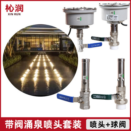涌泉鼓泡喷头七彩暖光LED水下灯中孔6分带阀低压水景景观喷泉旱喷