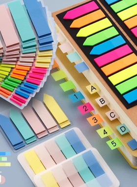 索引贴透明荧光标签贴便签纸 学生用书签贴分类标记多色n次贴文具