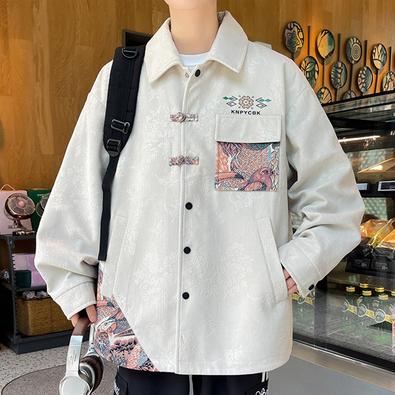 新中式国风外套男士唐装2025春秋盘扣衬衫领夹克潮牌灯芯绒褂子