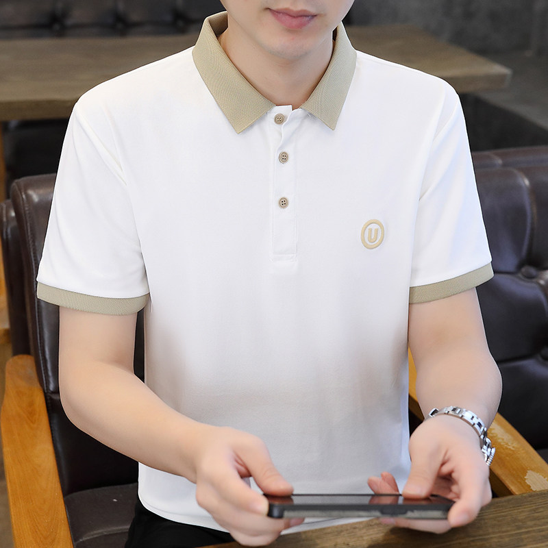 桑蚕丝POLO衫短袖t恤男士商务休闲冰丝半袖潮流简约刺绣体恤衫