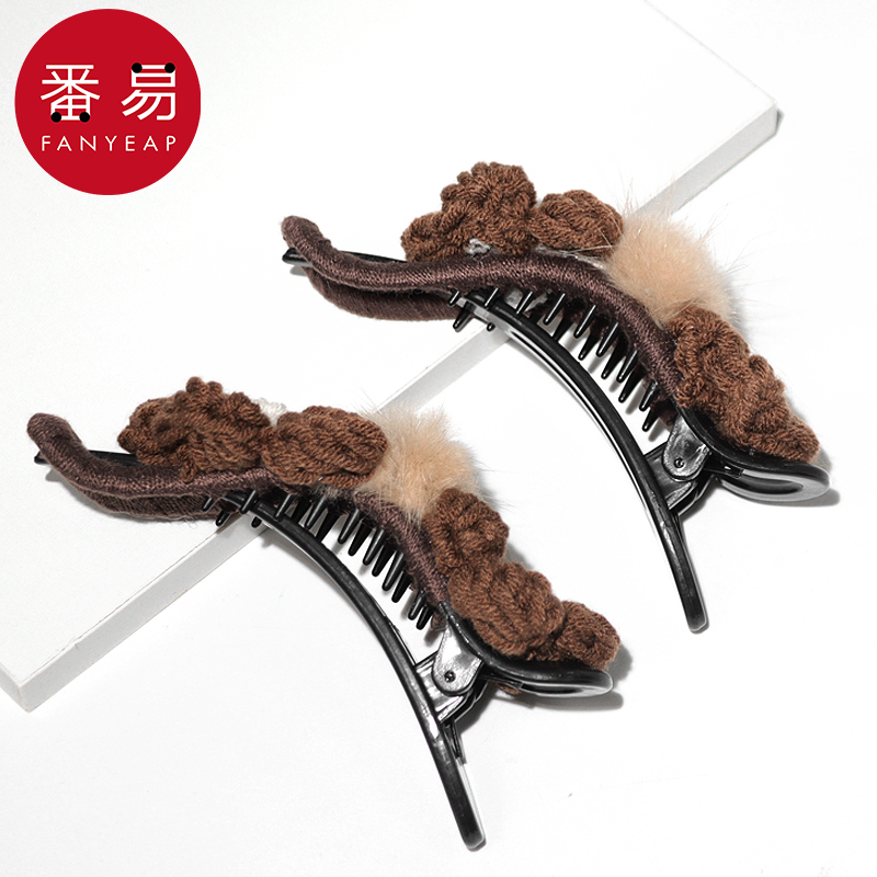 鸭嘴夹BA1P101-花朵针织鸭嘴夹后脑勺发夹鲨鱼夹半扎一字发夹子