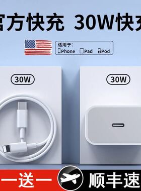 正品30W苹果iphone15充电器头14pro数据线原套装13插头x手机12plusxr快充PD双口闪充头11promax快充20W线