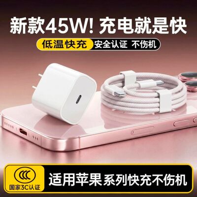 适用苹果45WiPhone17pro充电器MAX数据线16mini15手机快充14插头快速充电冲电快充套装加长快充头插头13