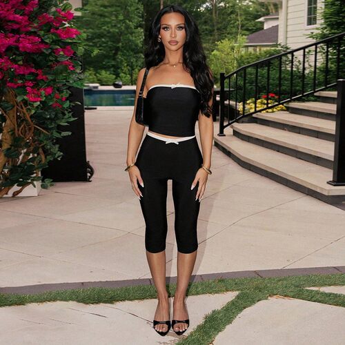 抹胸上衣修身七分长裤套装