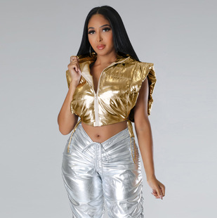 vest Gilded bread suit 烫金棉服背心面包服马甲 cotton