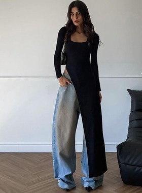 Irregular slanted slim fit base T-shirt不规则斜修身打底T恤女