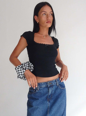 Sexy thread short T-shirt niche top性感螺纹短款T恤小众上衣女