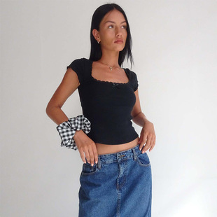 Sexy thread short T-shirt niche top性感螺纹短款T恤小众上衣女