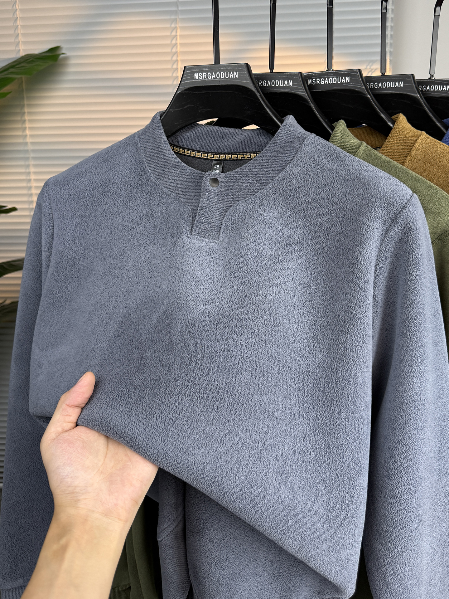 加绒卫衣男无帽内搭加厚保暖毛衣套头新款冬装中青年圆领打底衫潮