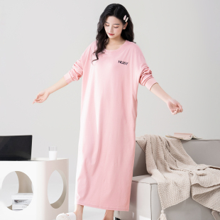 到脚踝睡袍秋冬长袖 春秋胖mm宽松孕妇超长款 纯棉睡衣 睡裙女款 大码