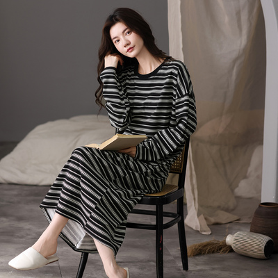 【到小腿长款】长袖纯棉女睡裙